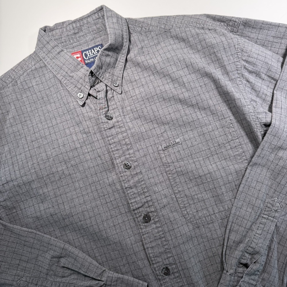 Chaps Ralph Lauren Long Sleeve Button Up L Gray Geometric Classic 100% Cotton